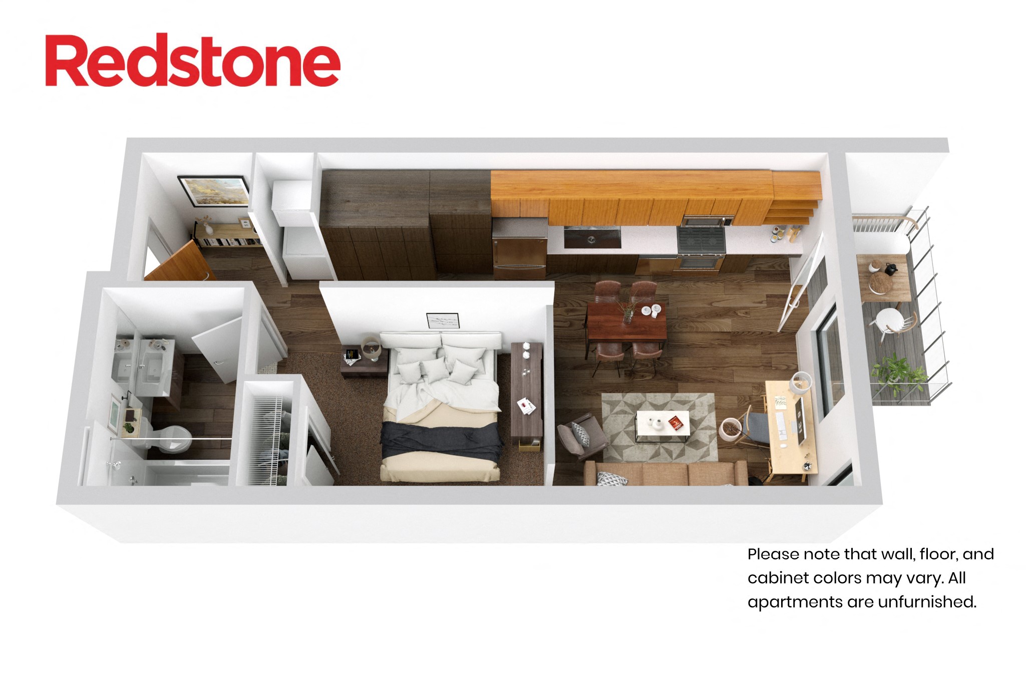 Floor plan for studio, 1 bath, 530 sqft